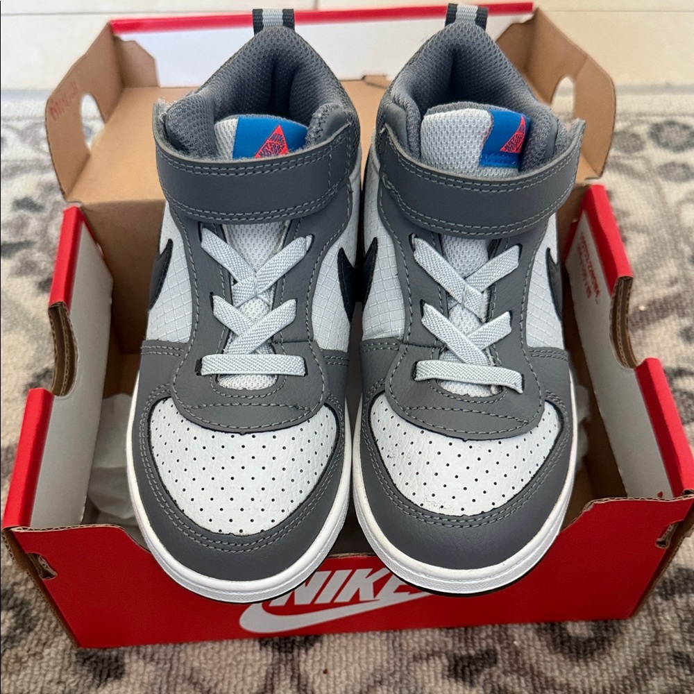 Nike Kids Gray and White High-Top Sneakers